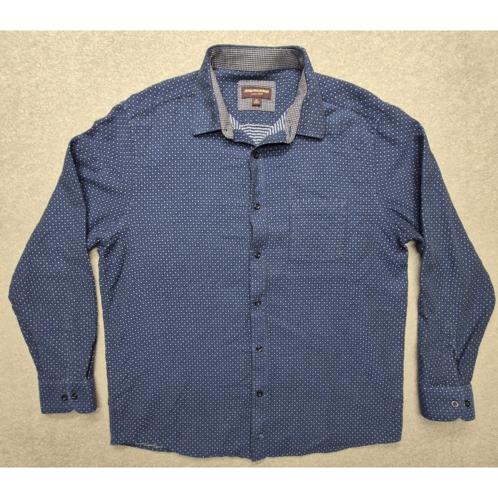 Johnston & Murphy Shirt Mens XL Blue Geometric Long Sleeve Button Down Cotton